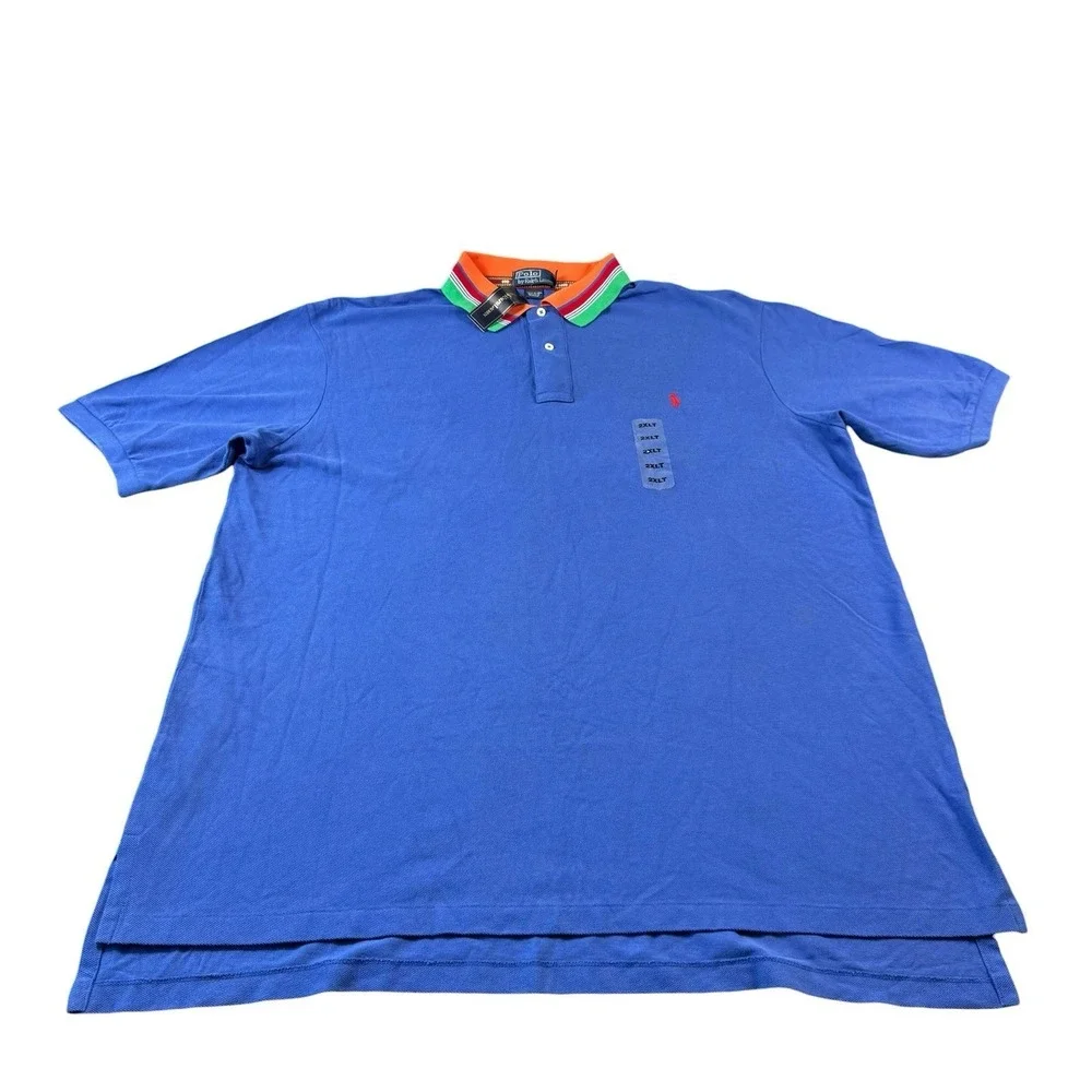 Polo Ralph Lauren Blue Multicolor VTG Y2K Cotton Polo‎ Shirt Size 2XLT NWT